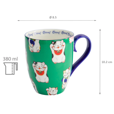 Grün klassische Katze Kawaii Glückliche Katze Tasse (Lucky Cat) in Geschenkbox bei Tokyo Design Studio (Bild 7 von 7)