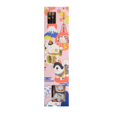 Essstäbchen inklusive Ablage, Geschenkset, Lucky Cat, 23,5 cm - Art Nr. 18874