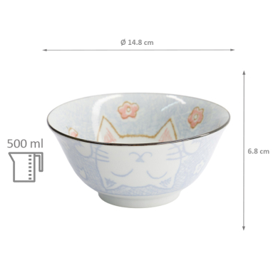 TDS, Tayo Schale, Kawaii Cat Neko, Blau, Ø 14,8 x 6,8cm 500ml - Art Nr. 2105