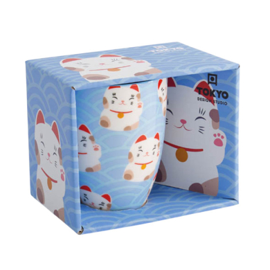Wh/Bl Cat Kawaii  Lucky Cat Mug W/Giftbox at Tokyo Design Studio (picture 1 of 6)