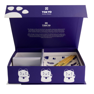 4 Stück mit Essstäbchen Kawaii-Blue Maneko Sushi-Teller-Geschenkset bei Tokyo Design Studio (Bild 4 von 6)