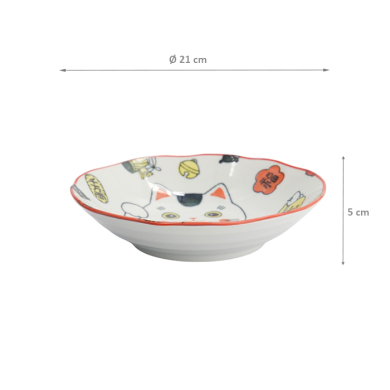 TDS, Pasta Plate, Kawaii Lucky Cat Neko, Red, Ø 21x 5 cm, Item No. 33013