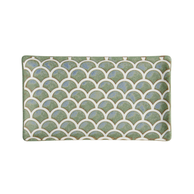 TDS, Sushi Plate, Vert Sauge Mermaid Design, 22x13x2cm, Item No. 33166