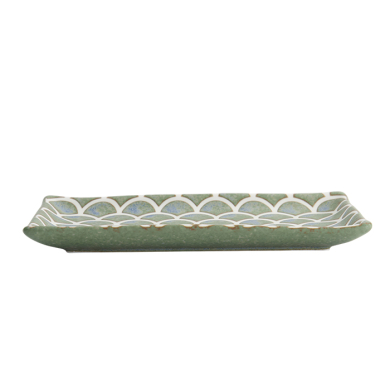 TDS, Sushi Plate, Vert Sauge Mermaid Design, 22x13x2cm, Item No. 33166