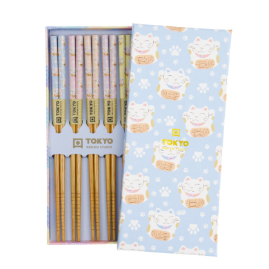 Blue Lotus Chopstick Set 5 pair at Tokyo Design Studio (picture 1 of 4)