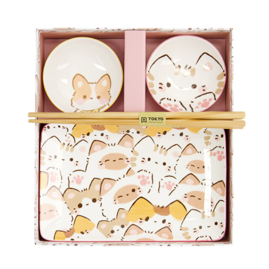 TDS, Sushi Set, Kawaii Cat, Geschenkset, 4-tlg. mit Essstäbchen, Art.-Nr. 33481