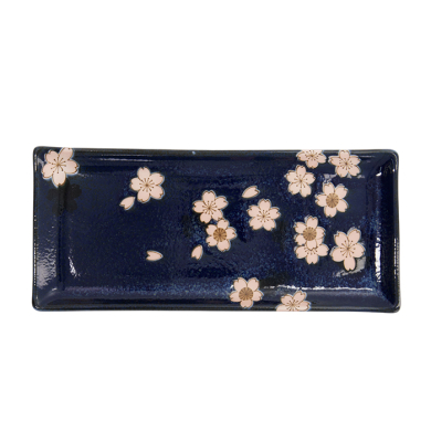 TDS, Rectangular Plate, Sakura, Navy, 28.5x12.5cm, Item No. 33490