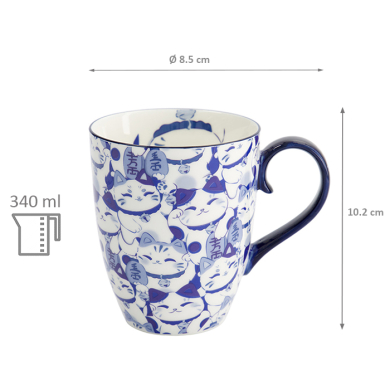 TDS, Mug, Kawaii Blue Maneko Mug in Giftbox, Ø 8.5x10.2cm, 340 ml, Item No. 33612