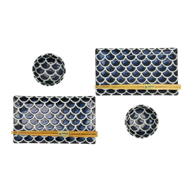 TDS, Sushi Set, Cobalt Blue Mermaid, w/Chopsticks, 6-piece set, 22x13x2cm & 8.5x3.4cm, Item No. 33755