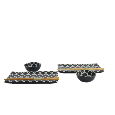 TDS, Sushi Set, Onyx Noir Mermaid, w/Chopsticks, 6-piece set, 22x13x2cm & 8.5x3.4cm, Item No. 33756