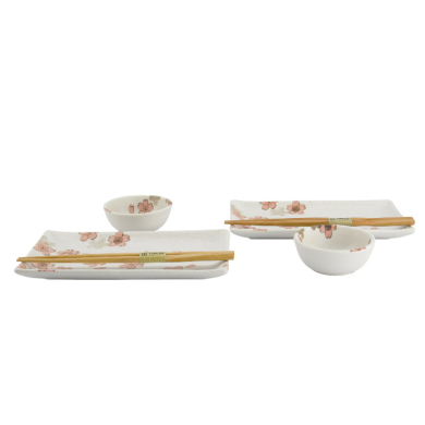 TDS, Sushi Set, Sakura, w/Chopsticks, 6-piece set, 22x13x2cm & 8.5x3.4cm, Item No. 33758