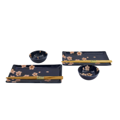 TDS, Sushi Set, Sakura, mit Chopsticks, 6-tlg., Navy, 22x13x2cm & 8,5x3,4cm, Art.-Nr. 33759