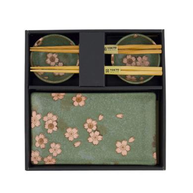TDS, Sushi Set, Sakura, mit Chopsticks, 6-tlg., Grün, 22x13x2cm & 8,5x3,4cm, Art.-Nr. 33761
