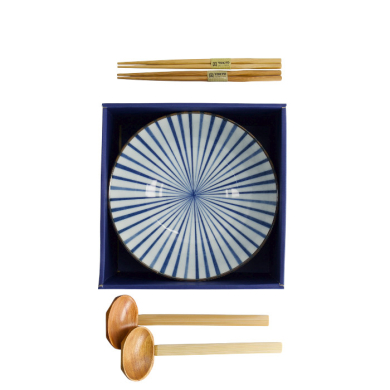TDS, Ramen Schale Geschenkset, 6-tlg., Natsu, Blau/Weiß Ø 21x7,8cm 1000ml , Art.-Nr. 33781