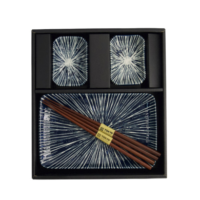 TDS, Sushi Set, Blue Tokusa, Geschenkset, 6-tlg. mit Essstäbchen, Art.-Nr. 33846