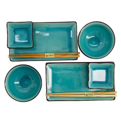 TDS, Sushi Set, Glassy Turquoise, 8-piece set, Item No. 8154