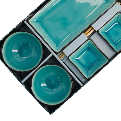 TDS, Sushi Set, Glassy Turquoise, 8-piece set, Item No. 8154