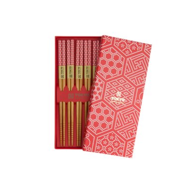 Red Multi Pattern Chopstick Set 5 pair at Tokyo Design Studio (picture 1 of 5)