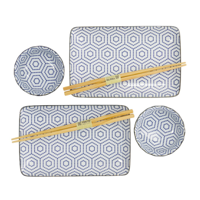 TDS, Sushi Set, Kotobuki, w/Chopsticks, Kikko, 4-piece set, 20.5x13.2x2.2cm & 9.3x3.2cm (120ml), Item No. 22046