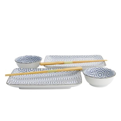 TDS, Sushi Set, Kotobuki, w/Chopsticks, Kikko, 4-piece set, 20.5x13.2x2.2cm & 9.3x3.2cm (120ml), Item No. 22046