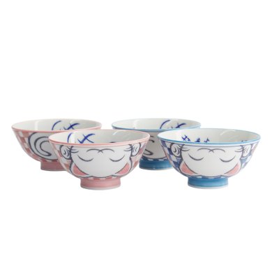 TDS, Bowls Giftset, Kawaii, Lucky Cat, Blue/Pink, 4-piece set, Ø 11.3 x 5.8 cm 300 ml, Item No. 33359