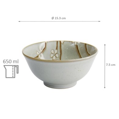 TDS, Bowl, Sakura, Grey, Ø 15.3x7.5cm, 650ml, Item No. 33403