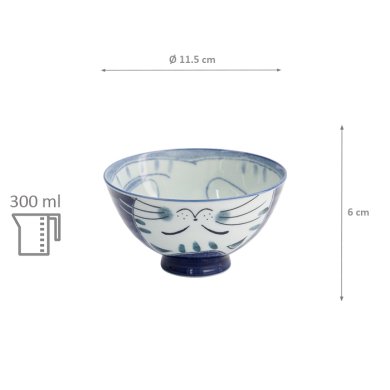 TDS, Rice Bowl, Kawaii Cat, Ø 11.5x6cm 300ml, Blue, Item No. 33594