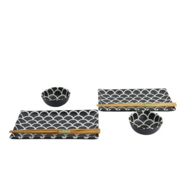 TDS, Sushi Set, Onyx Noir Mermaid, mit Chopsticks, 6-tlg., 22x13x2cm & 8,5x3,4cm, Art.-Nr. 33756