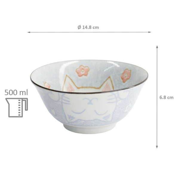TDS, Tayo Schale, Kawaii Cat Neko, Blau, Ø 14,8 x 6,8cm 500ml - Art Nr. 2105