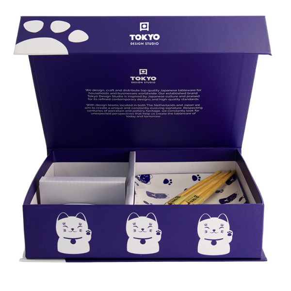4 Stück mit Essstäbchen Kawaii-Blue Maneko Sushi-Teller-Geschenkset bei Tokyo Design Studio (Bild 4 von 6)