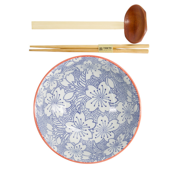 TDS, Ramen Bowl in Gift Box, Mixed Bowls Sakura, 3-piece set, Ø19.7 x 7 cm (1000 ml), Item No. 22540