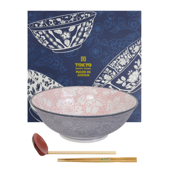 TDS, Ramen Bowl in Gift Box, Mixed Bowls Sakura, 3-piece set, Ø 19.7 x 7 cm (1000 ml), Item No. 22542