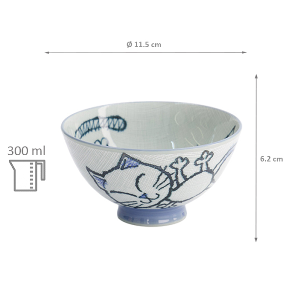 TDS, Reis Schale, Kawaii Neko Cat, Blau Ø 11,5 x 6,2cm 300ml - Art Nr. 2334