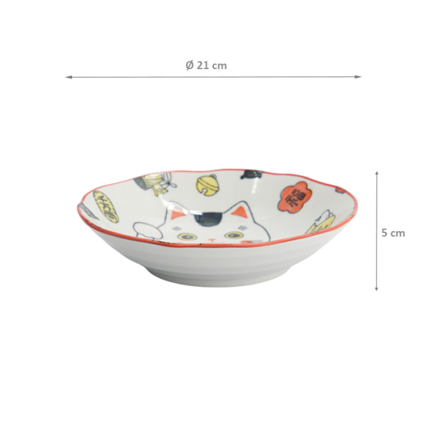 TDS, Pasta Plate, Kawaii Lucky Cat Neko, Red, Ø 21x 5 cm, Item No. 33013