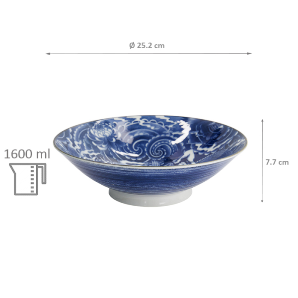 TDS, Bowl, Yakuza, Dragon, Blue/White, Ø 25.2x7.7cm 1600ml, Item No. 33342