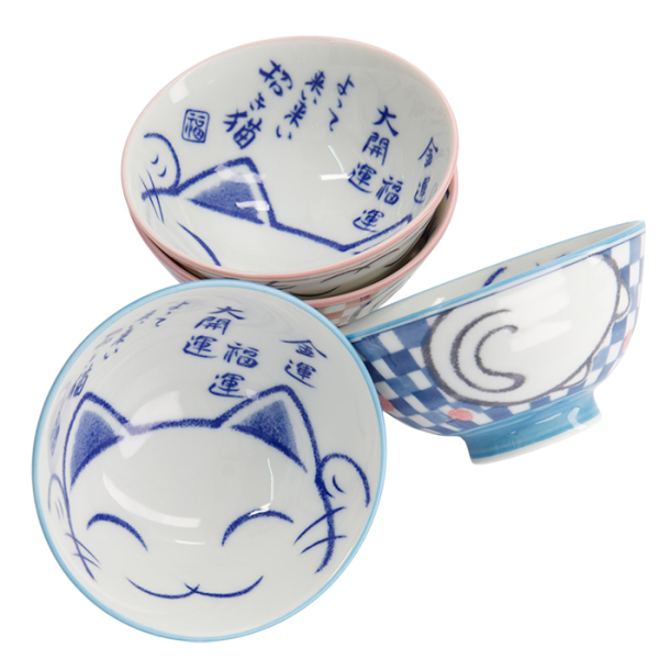 TDS, Schale-Geschenkset, Kawaii, Lucky Cat, Blau/Rosa, 4-tlg., Ø 11,3 x 5,8 cm 300 ml, Art.-Nr. 33359
