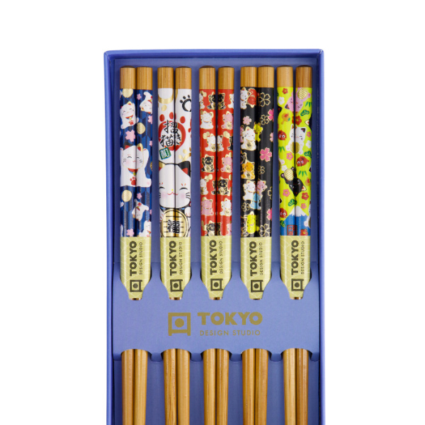 TDS, 5 Paar Essstäbchen Geschenkset, Lucky Cat/Carp, Art.-Nr. 33454