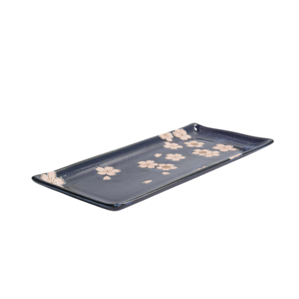 TDS, Rectangular Plate, Sakura, Navy, 28.5x12.5cm, Item No. 33490
