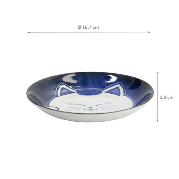 TDS, Runder Teller, Kawaii Cat Neko, Blau, Ø 16,7x2,8cm, Art.-Nr. 33500