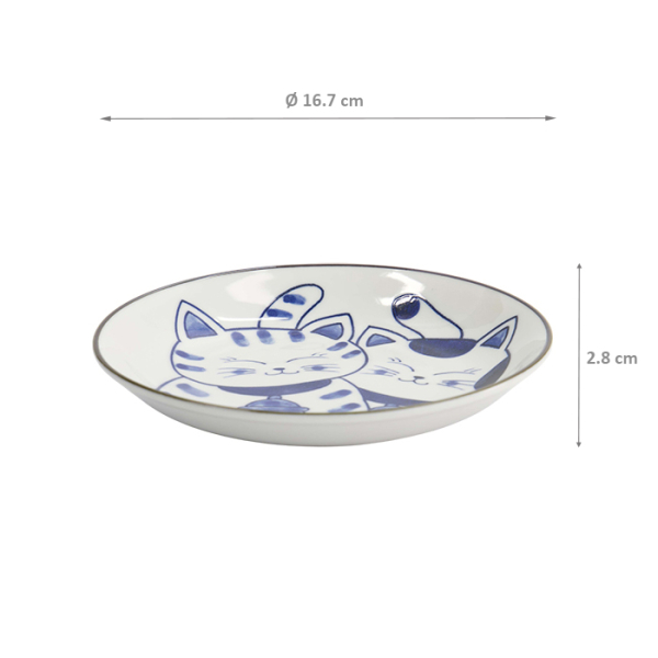 TDS, Runder Teller, Kawaii Cat Neko, Blau, Ø 16,7x2,8cm, Art.-Nr. 33503