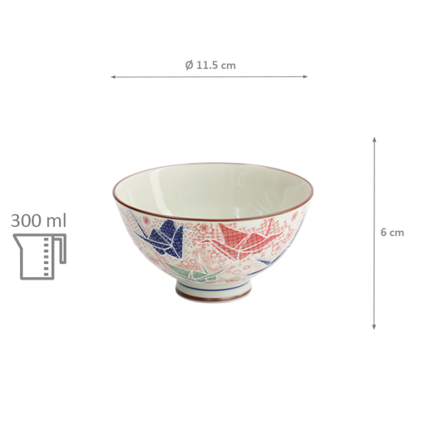 TDS, Rice Bowl, Kawaii Origami Crane, Ø 11.5x6cm 300ml, Red, Item No. 33591