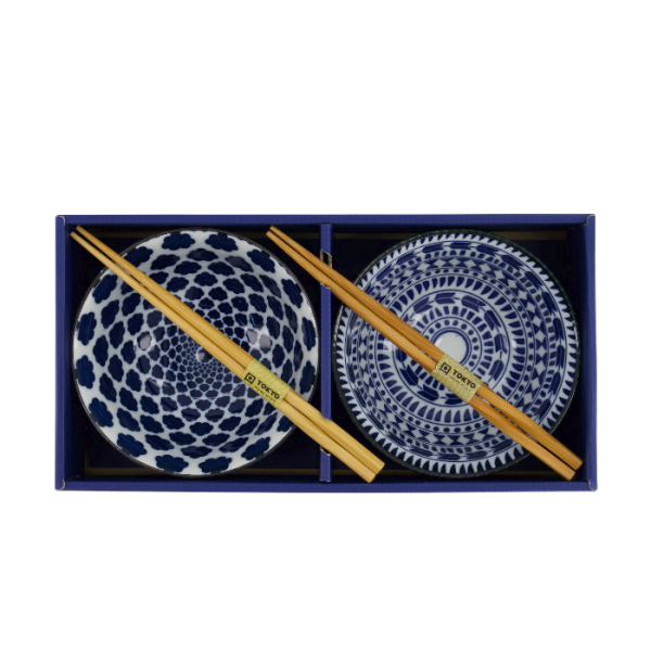 TDS, Mixed Tayo Schale Geschenkset mit Essstäbchen, 2-tlg., Blue/White, Ø 15x7cm 500ml , Art.-Nr. 33753