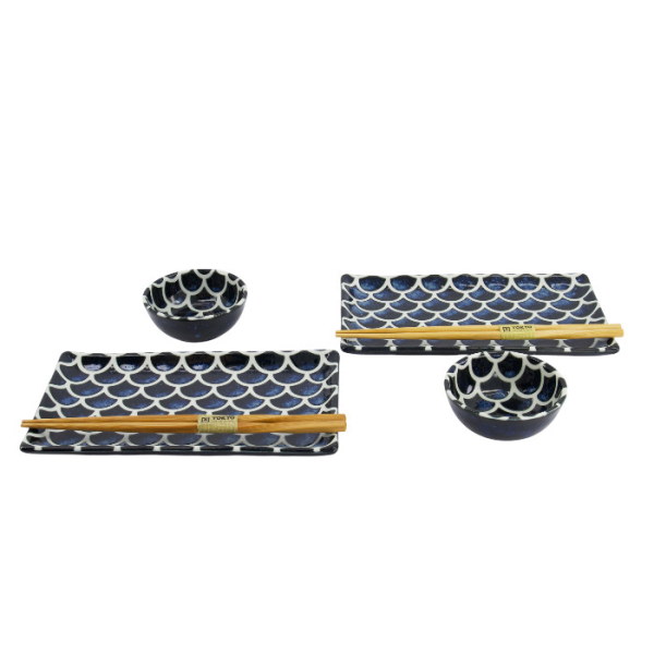 TDS, Sushi Set, Cobalt Blue Mermaid, w/Chopsticks, 6-piece set, 22x13x2cm & 8.5x3.4cm, Item No. 33755