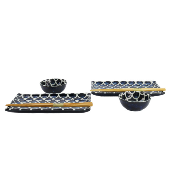 TDS, Sushi Set, Cobalt Blue Mermaid, w/Chopsticks, 6-piece set, 22x13x2cm & 8.5x3.4cm, Item No. 33755