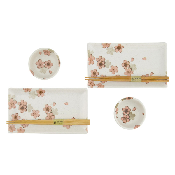 TDS, Sushi Set, Sakura, w/Chopsticks, 6-piece set, 22x13x2cm & 8.5x3.4cm, Item No. 33758