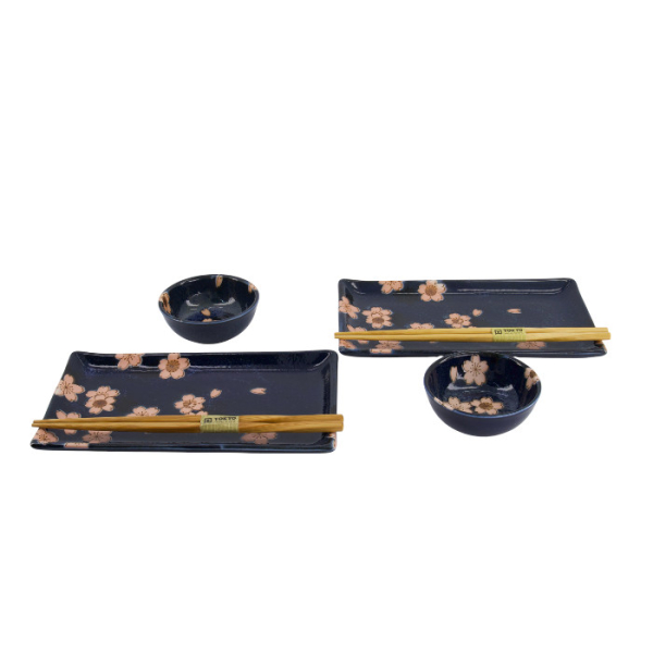 TDS, Sushi Set, Sakura, mit Chopsticks, 6-tlg., Navy, 22x13x2cm & 8,5x3,4cm, Art.-Nr. 33759