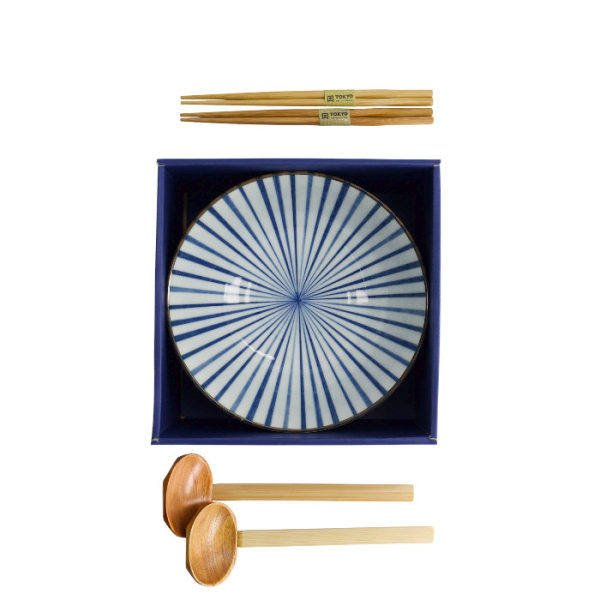 TDS, Ramen Schale Geschenkset, 6-tlg., Natsu, Blau/Weiß Ø 21x7,8cm 1000ml , Art.-Nr. 33781