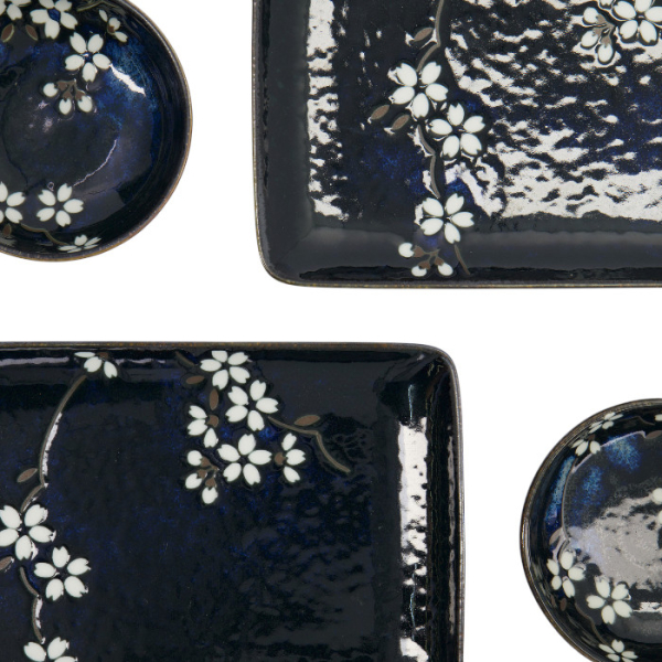 TDS, Sushi Set, Cobalt Blue Sakura, Geschenkset, 6-tlg. mit Essstäbchen, Art.-Nr. 33821