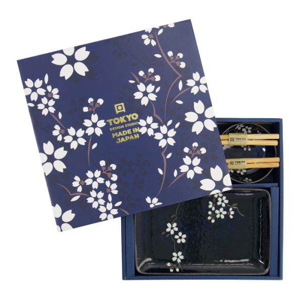 TDS, Sushi Set, Cobalt Blue Sakura, Geschenkset, 6-tlg. mit Essstäbchen, Art.-Nr. 33821