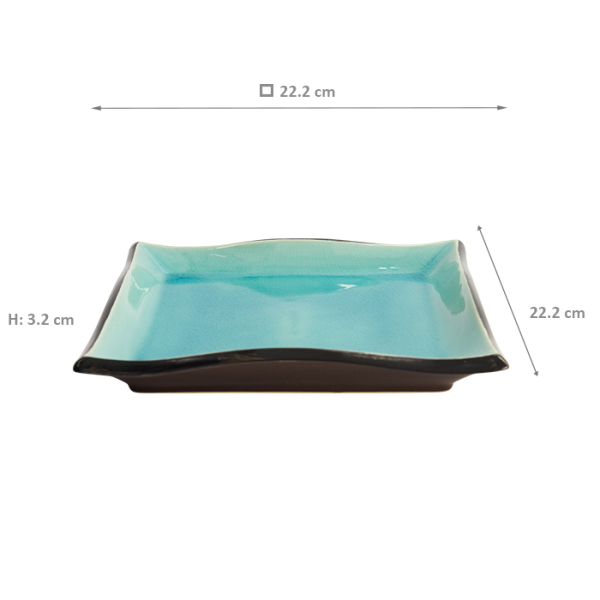 TDS, Sushi plate, Glassy Turquoise, 22 cm x 22 cm, Item No. 8155